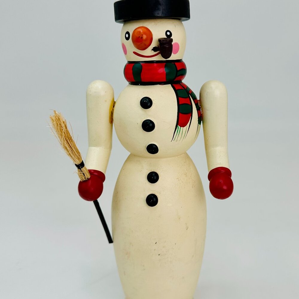 Vintage Wooden Snowman Taper Candle Holder – Hand Painted 9.5"